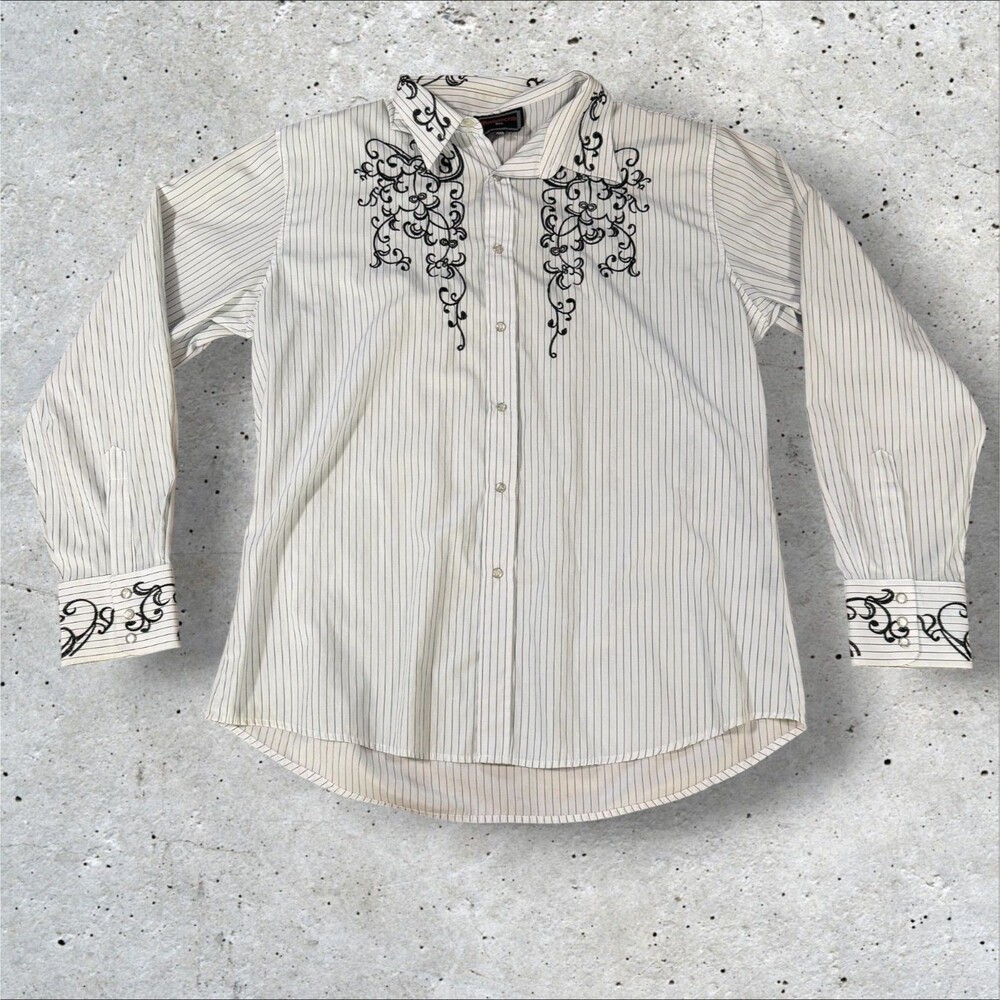 Patroncito USA Western Shirt Mens XXL Embroidered Striped Long Sleeve Y2K Top